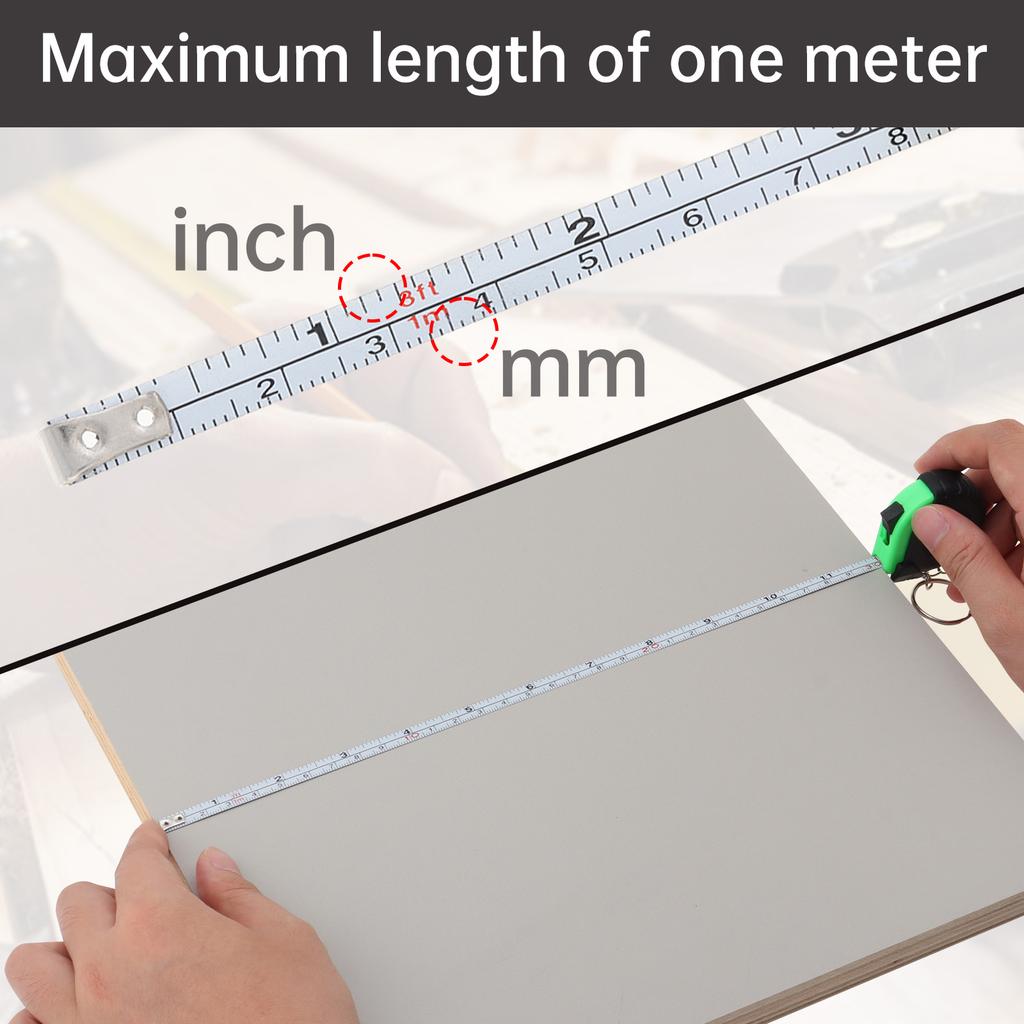 3ft 1m Keychain Tape Measure Dual Metric Inch Scales Green Yellow Heavy Duty Mini Portable