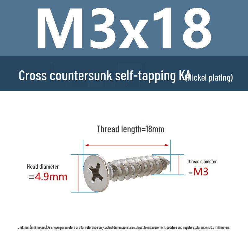 YiguYigu Nickel-Plated Phillips Flat Head Self-Tapping Screws M1-M5, Carbon Steel