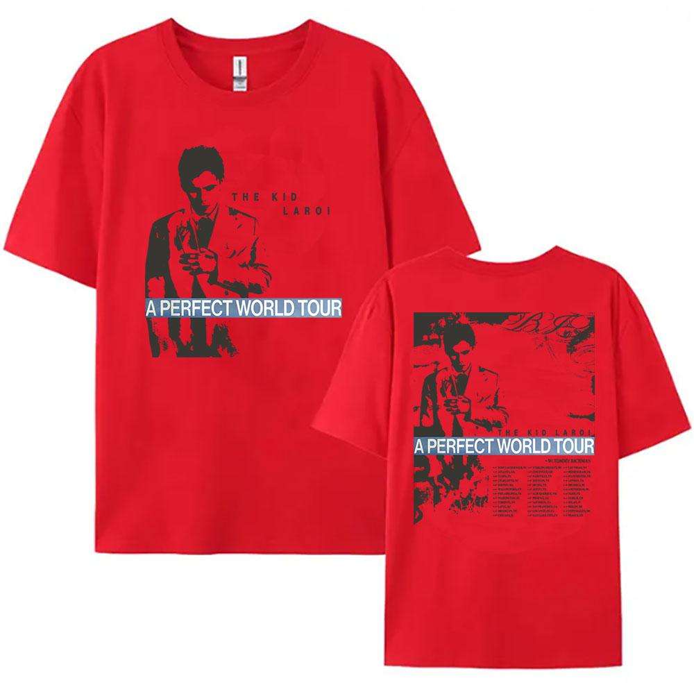 

A PERFECT WORLD TOUR 2026 T-shirt THE KID LAROI Print Tshirt Women Men Clothing Short Sleeve Cotton Tees Top XXL червоний