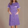 Women's Casual Workwear Solid Color V Neck Short Sleeved Button Pocket Loose Caregiver Dress