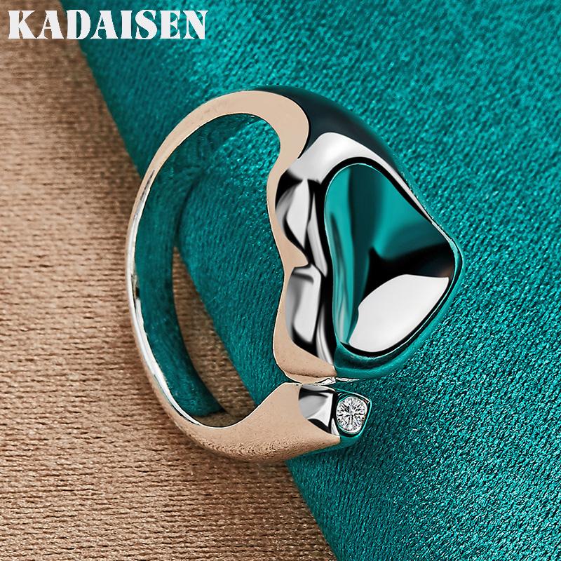 925 Sterling Silver Smooth Concave Heart Ring for Women Fashion Wedding Party Charm Jewelry