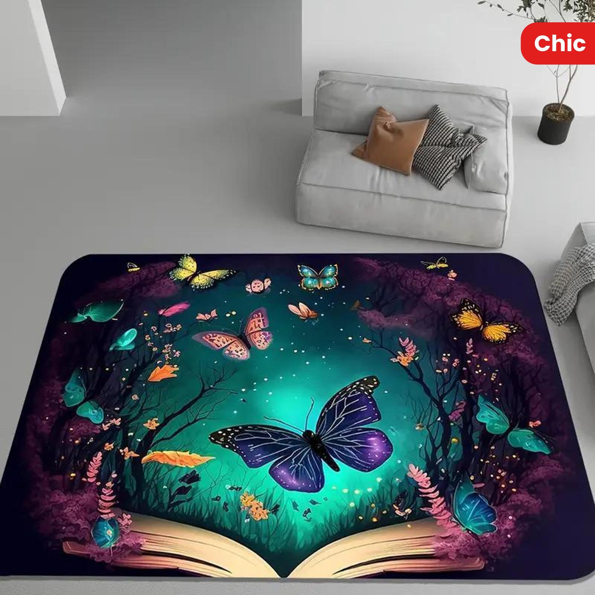 

1 Luxurious Non-Slip Velvet Butterfly Area Mat- Machine Washable, Rubber Bottomed Mat, Suitable for Living Room, Bedroom, Kitche 40x60cm