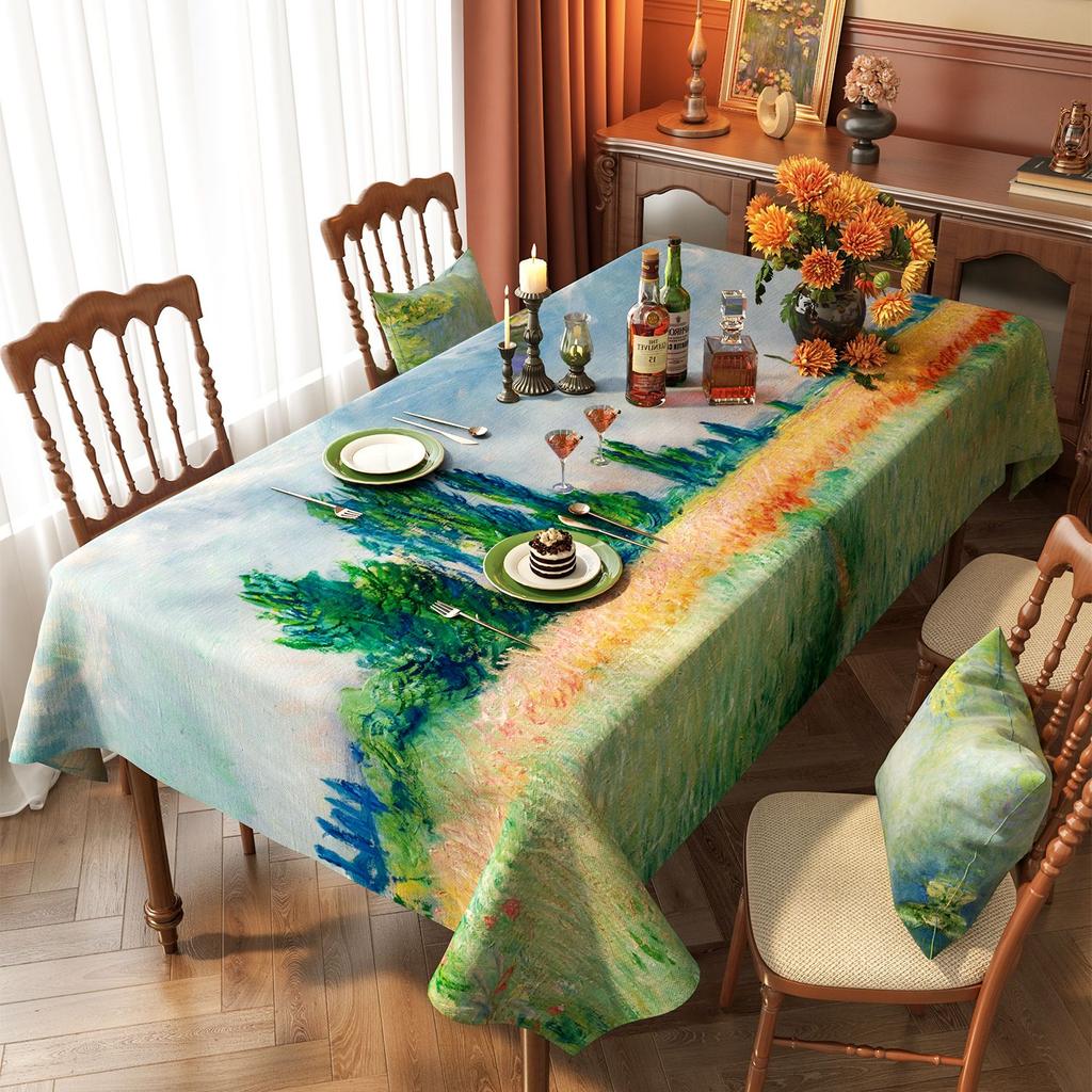 Van Gogh-Style Oil Painting Tablecloth: Waterproof, Grease-Resistant, No-Wash, Light Luxury, High-End Artistic Rectangular Dining Tablecloth