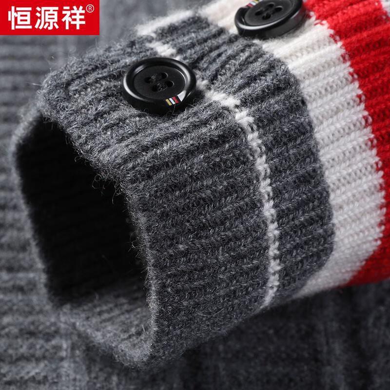 Hengyuanxiang Men's Thickened 100% Cashmere Round Neck Sweater