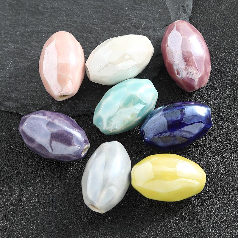Electroplated Olive Ceramic Bead Necklace Pendant with Seed Beads for DIY Jewelry Crafting.