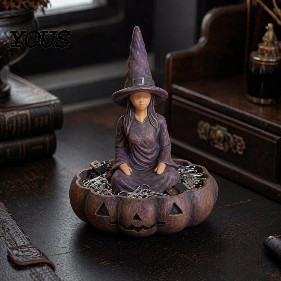 Halloween-Hexen-Aufbewahrungsbox, gesichtsloses Tablett, Harz-Kürbis-Süßigkeitenschale, Figur, Festliche Wohnkultur, Schreibtisch-Organizer für Süßigkeiten, Schlüssel, Schmuck, Eingangsbereich