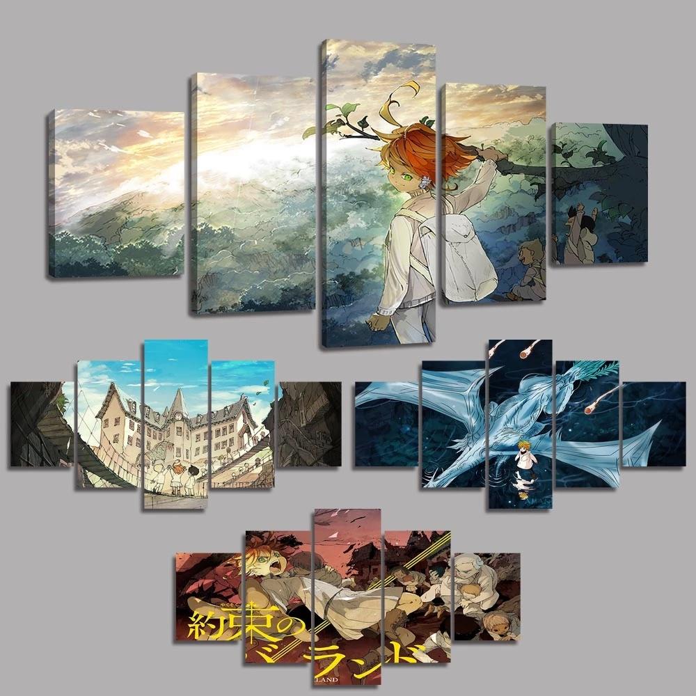 Canvas Anime Characters Painting 5 Pieces The Promised Neverland Posters Modern Home Decor Wall Picture Living Room No Frame Art