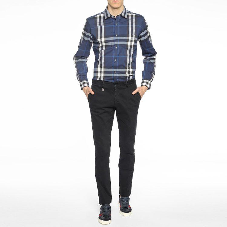 Burberry Stretch Cotton Poplin Shirt Navy White 40234821