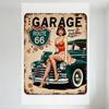 Vintage Route 66 Metal Tin Sign Retro Woman & Classic Car Garage Decor for Man Cave Bar Home Wall Art Decor
