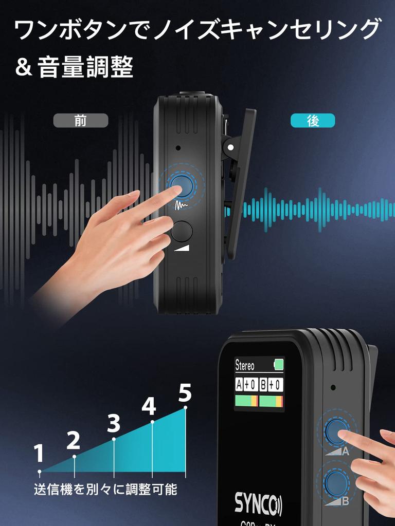 Bezprzewodowy SYNCO G2A1PRO Regulacja głośności Funkcja redukcji szumów Łatwy w obsłudze W zestawie etui ładujące Wygodny do przenoszenia Nagrywanie wideo