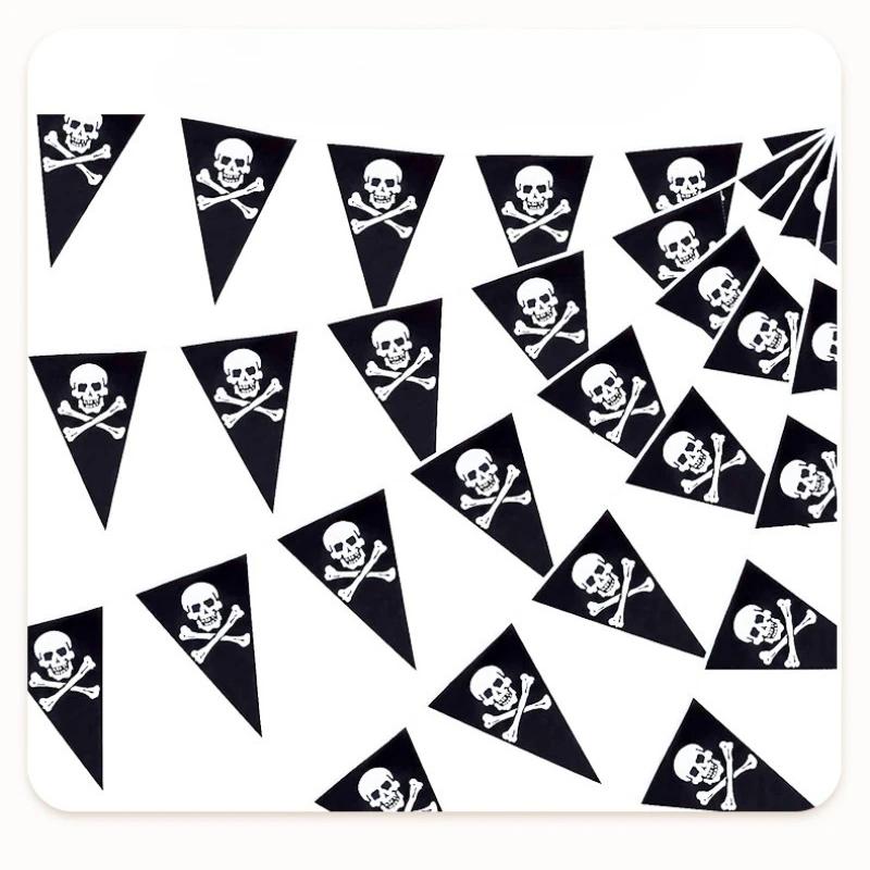 5m Halloween Pirate Banners Pirate Skull Printed Black Pennant Triangle Flags Pirate Theme Party Decoration Birthday Party