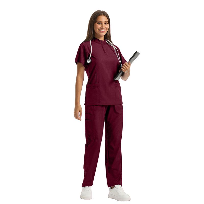 Damen Kurzarm Reißverschluss Scrub Set für Tierpflege, Krankenhaus, Arzt, Krankenschwester