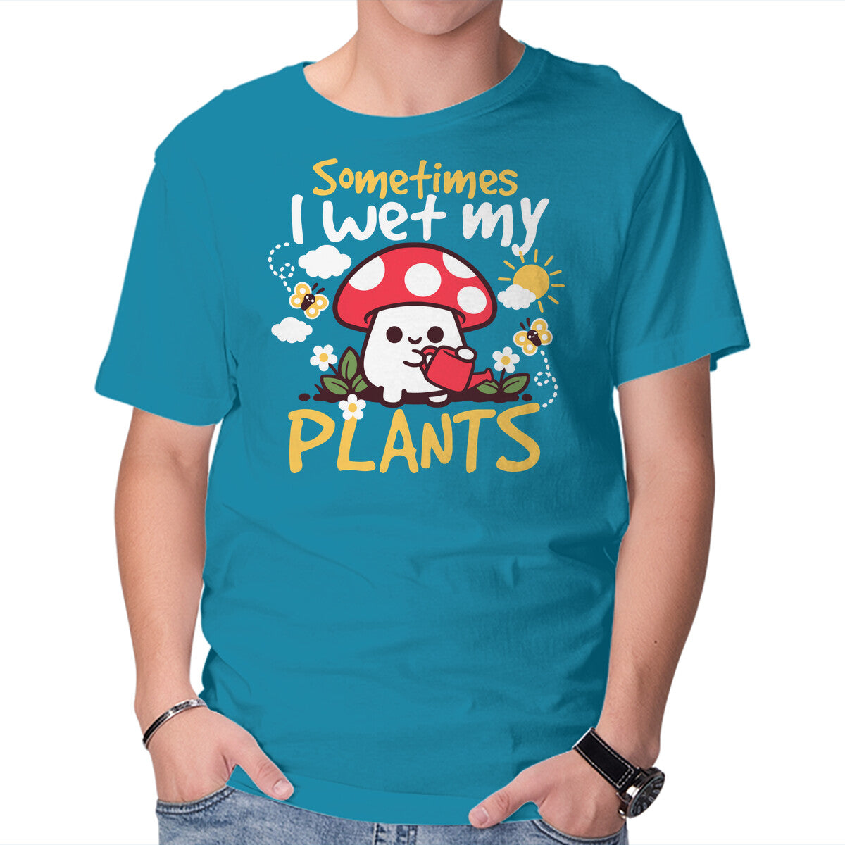 Unisex Crew Neck T-Shirt Sometimes I Wet My Plants Graphic Short Sleeve Casual Tee L