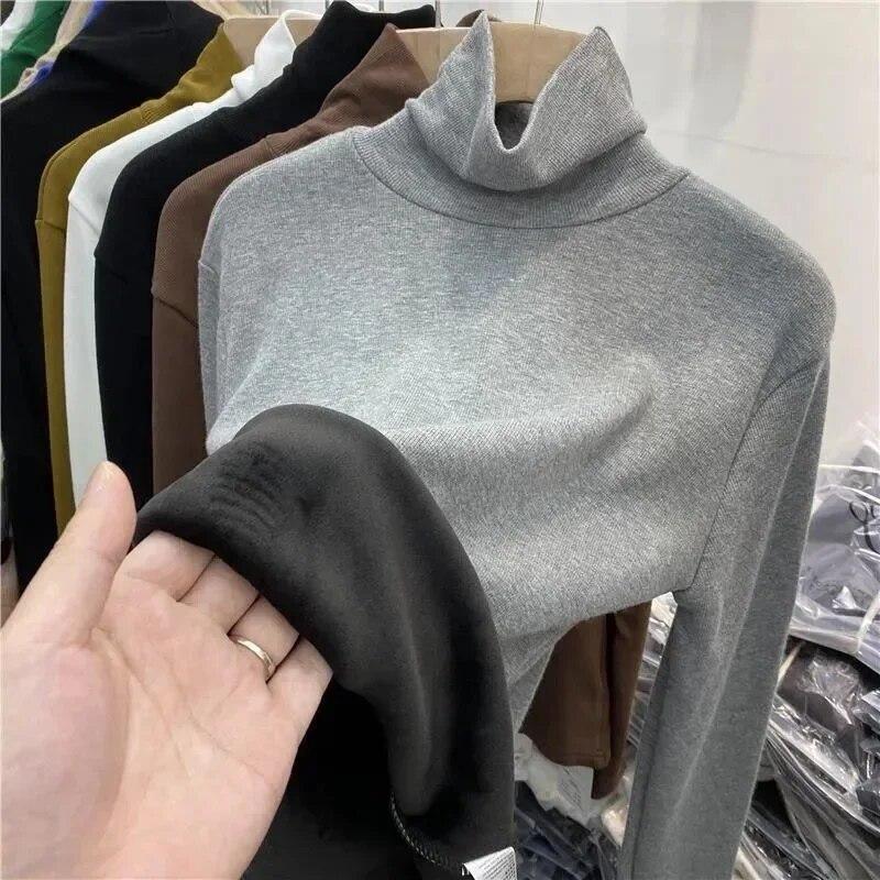 Tricotaj calduroase Camasa de baza cu guler ingrosat de pluș Pulover de dama Top subțire cu mânecă lungă Simplu Casual Nouă modă Toamnă Iarnă