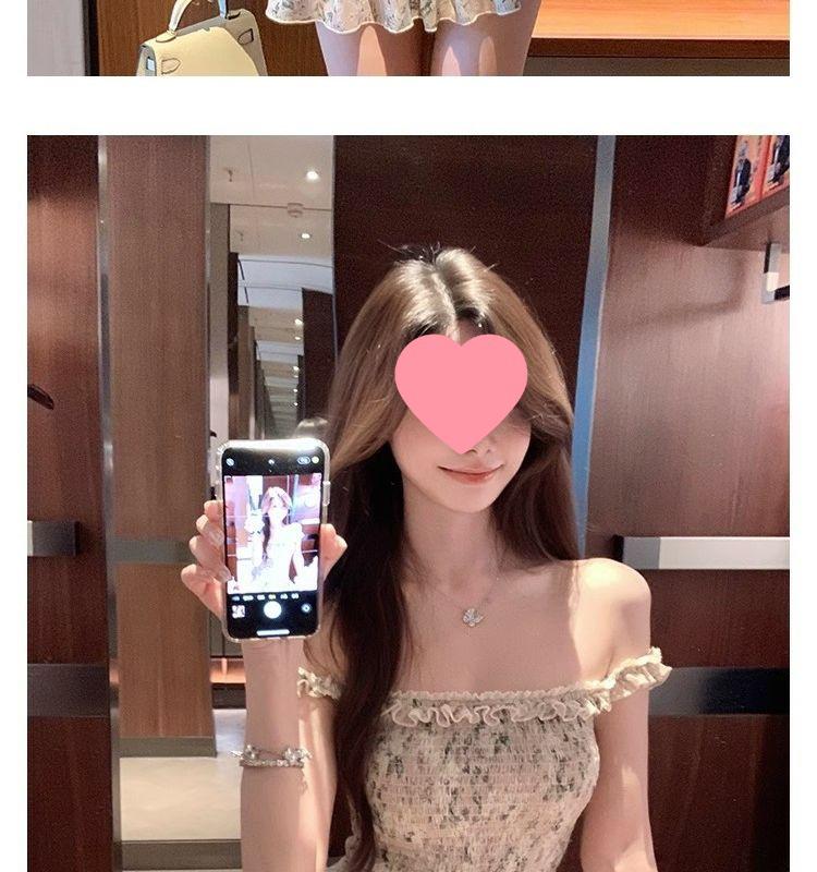 Waist-Cinching 2026 Floral One-Shoulder Short Dress with Elastic Waist - New Summer Style for Women
