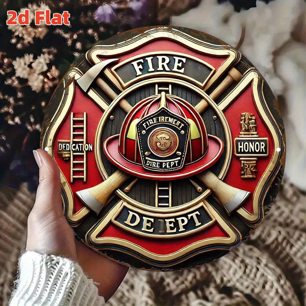 High Definition Metal Tin Sign Fire Department Dedication Honor Vintage Round Wall Art Decor for Firefighter Fans Man Cave Garag 20x20cm(8x8inch)