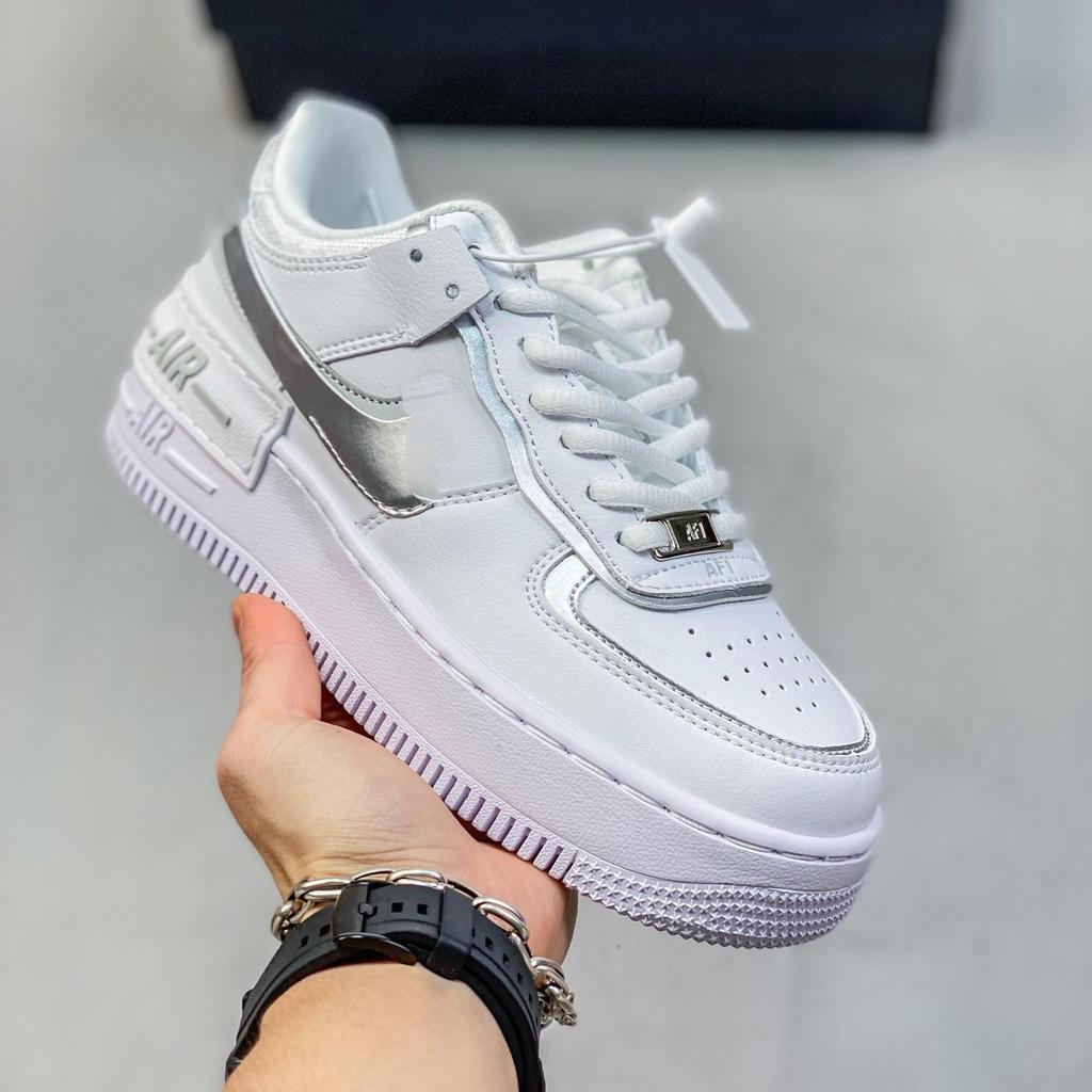 Women's AF1 Shadow Macaron Deconstructed Patchwork Sneakers - Thick Sole, Height-Enhancing, Versatile White Shoes