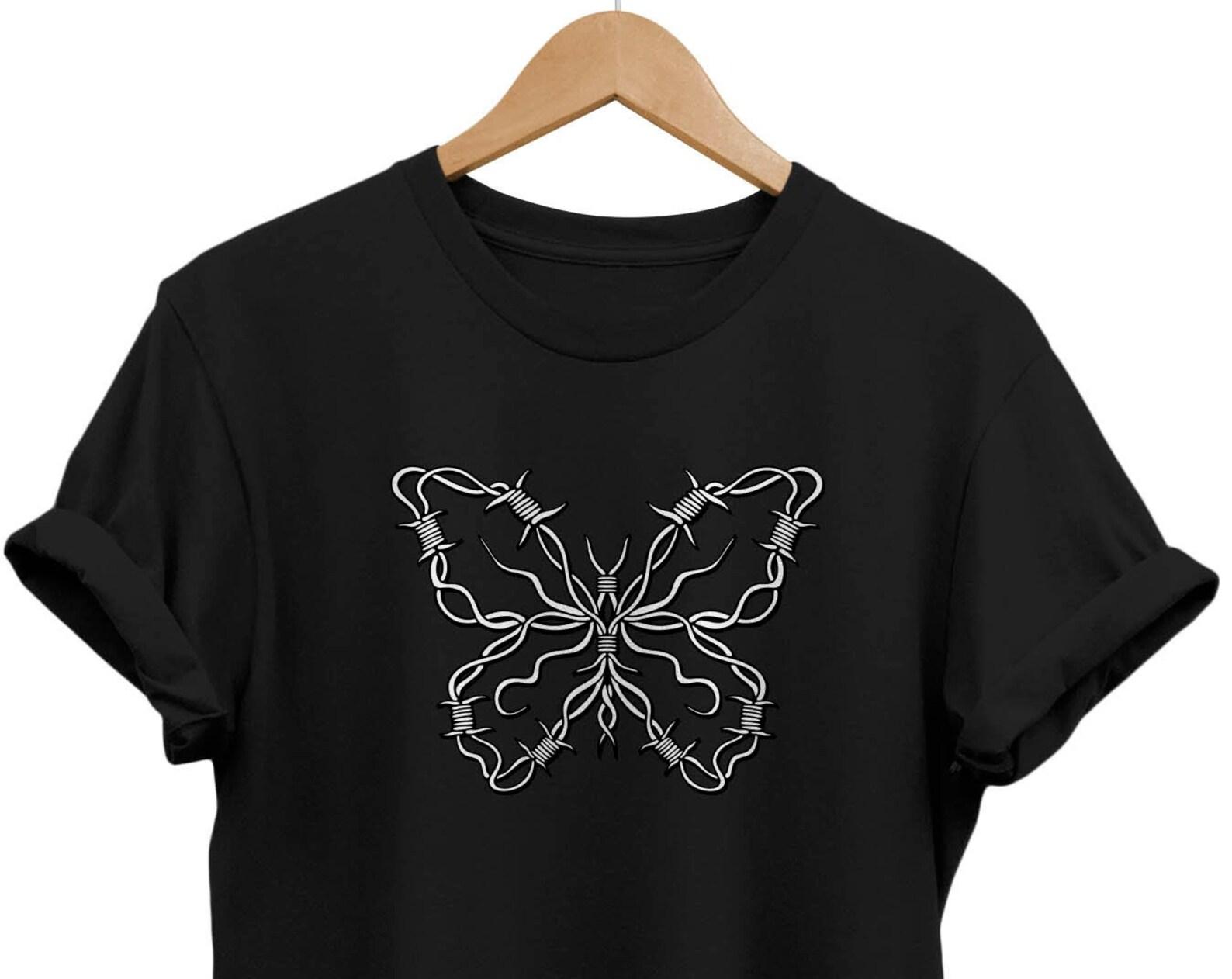 Barbed Wire Butterfly T-Shirt: Grunge Goth Streetwear S