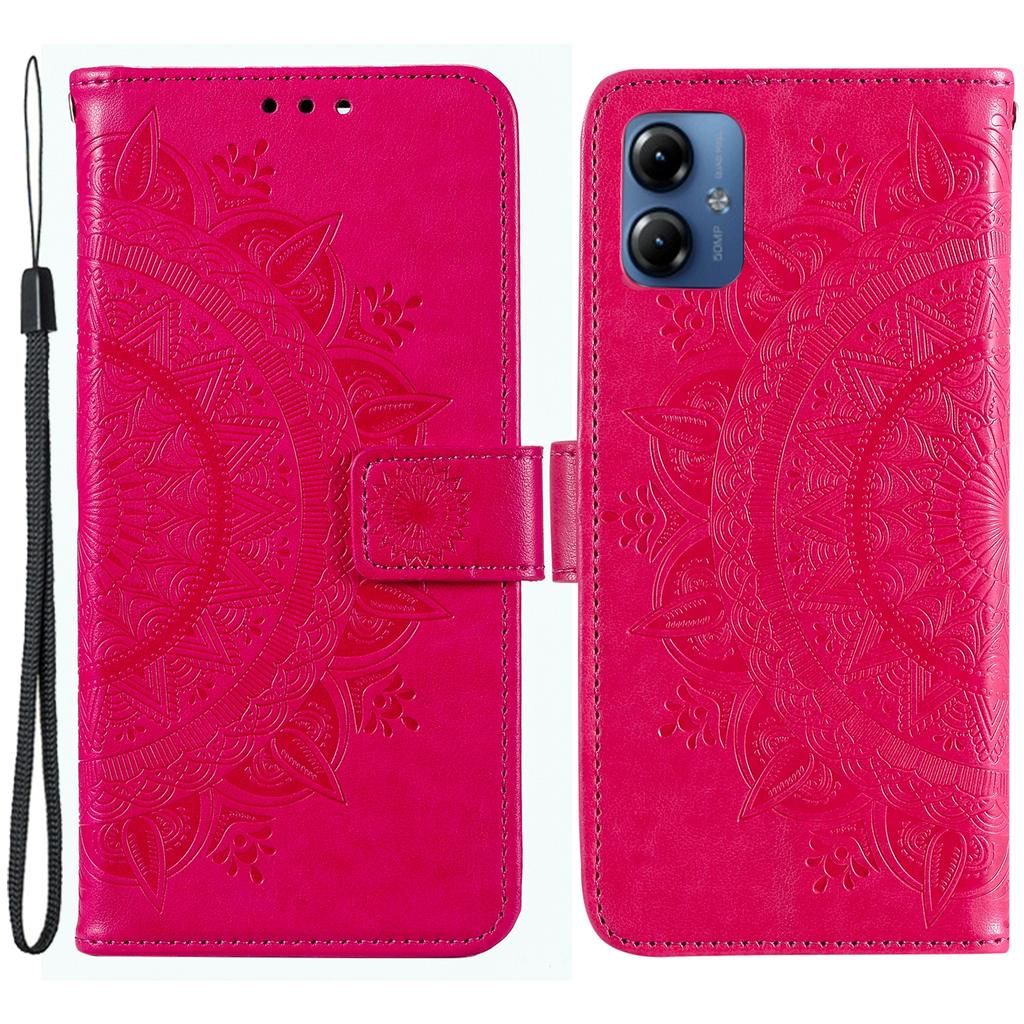For Motorola Moto G54 5G Wallet PU Leather Phone Case Mandala Flower Imprinted Stand Cover with Strap