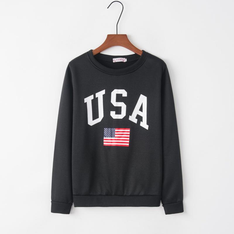 White Hoodie with USA Letter Print, Round Neck, Pullover Style, Loose Fit, Long Sleeve - 2022 Top Seller