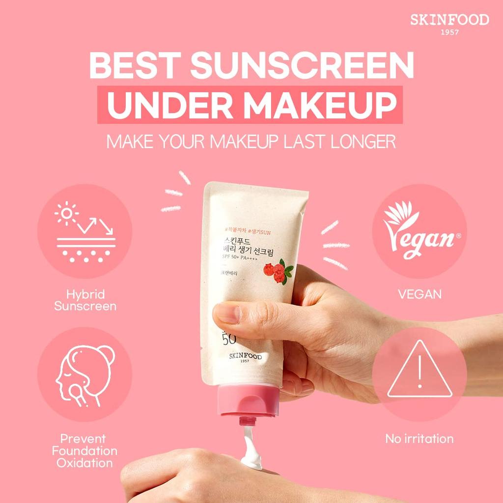 SKINFOOD Protecție Solară Berry Glow Pentru față și corp întreg Protecție UV Bază de machiaj Efect natural de iluminare Hidratantă Piele luminoasă Transparență Hidratant