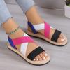 Fashion Ladies Shoes 2025 Hot Sale Elastic Band Women's Sandals Summer Open Toe New Color Matching Plus Size Light Concise Flat Sandals