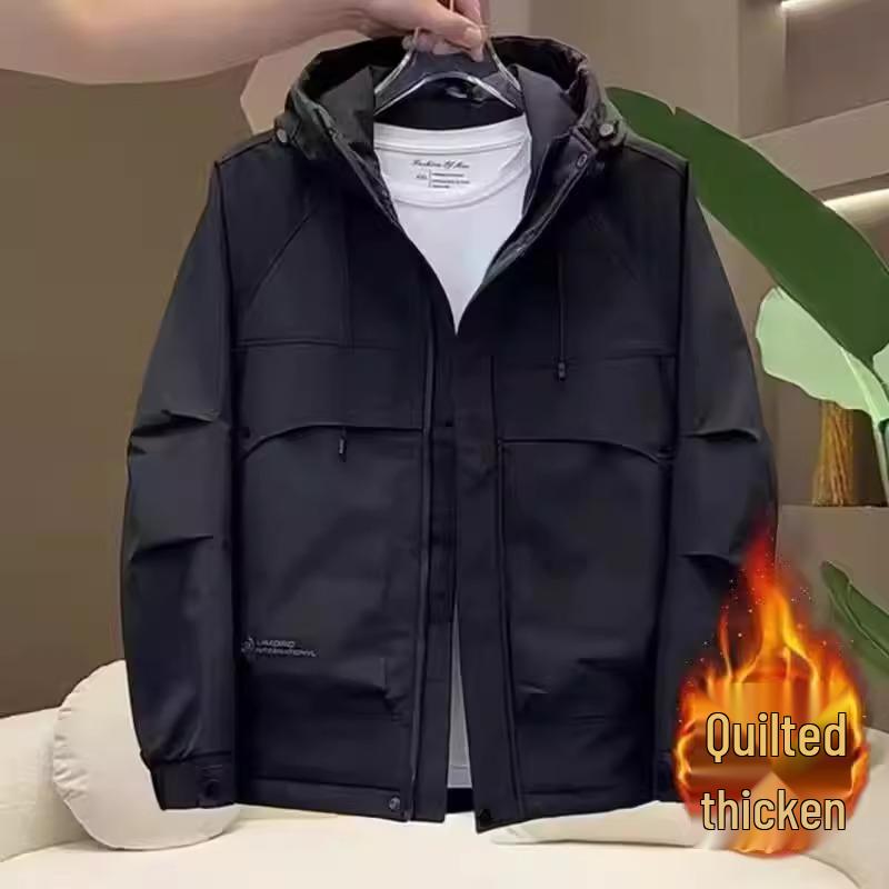 Men s Windproof Hooded Jacket: Thick, Casual, and Warm for Autumn and Winter XL