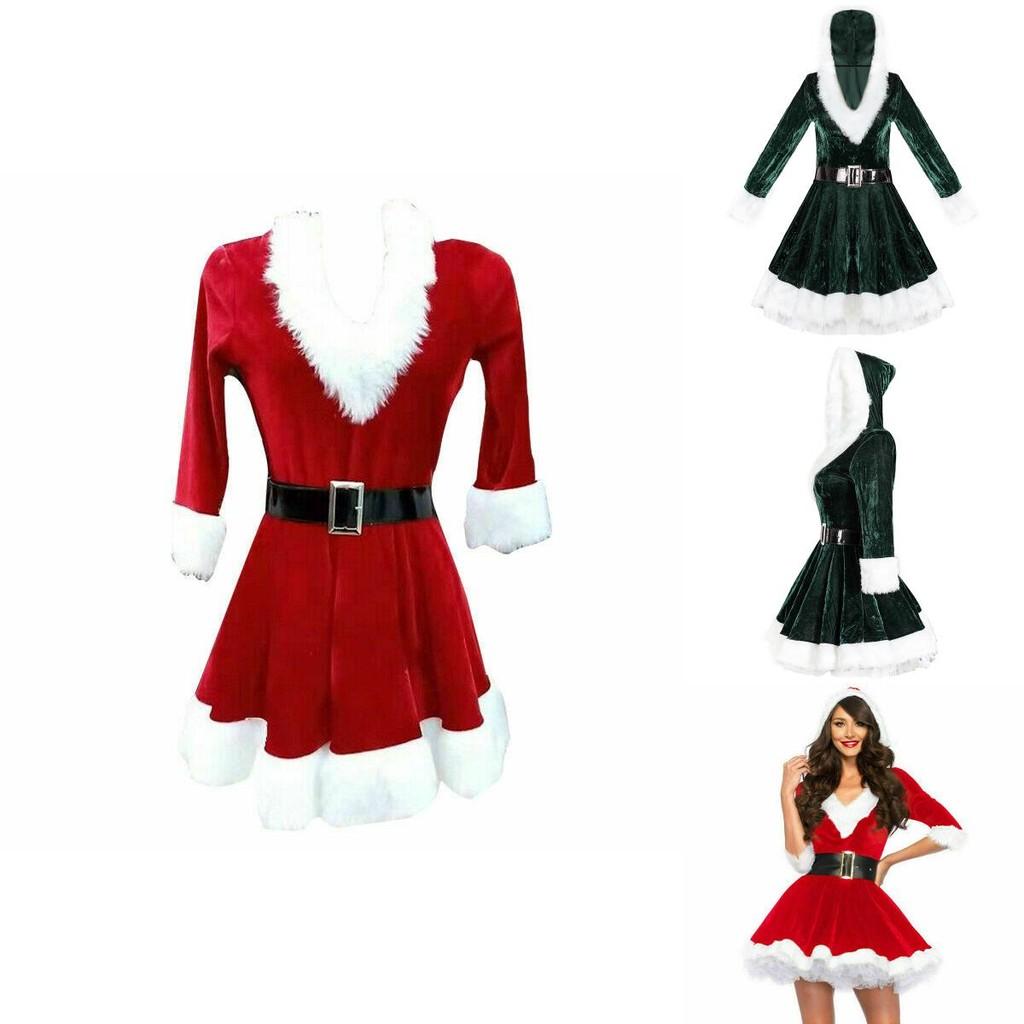 Festive Women's Girls Santa Claus Christmas Costume With Soft Velvet And Faux Fur Trim