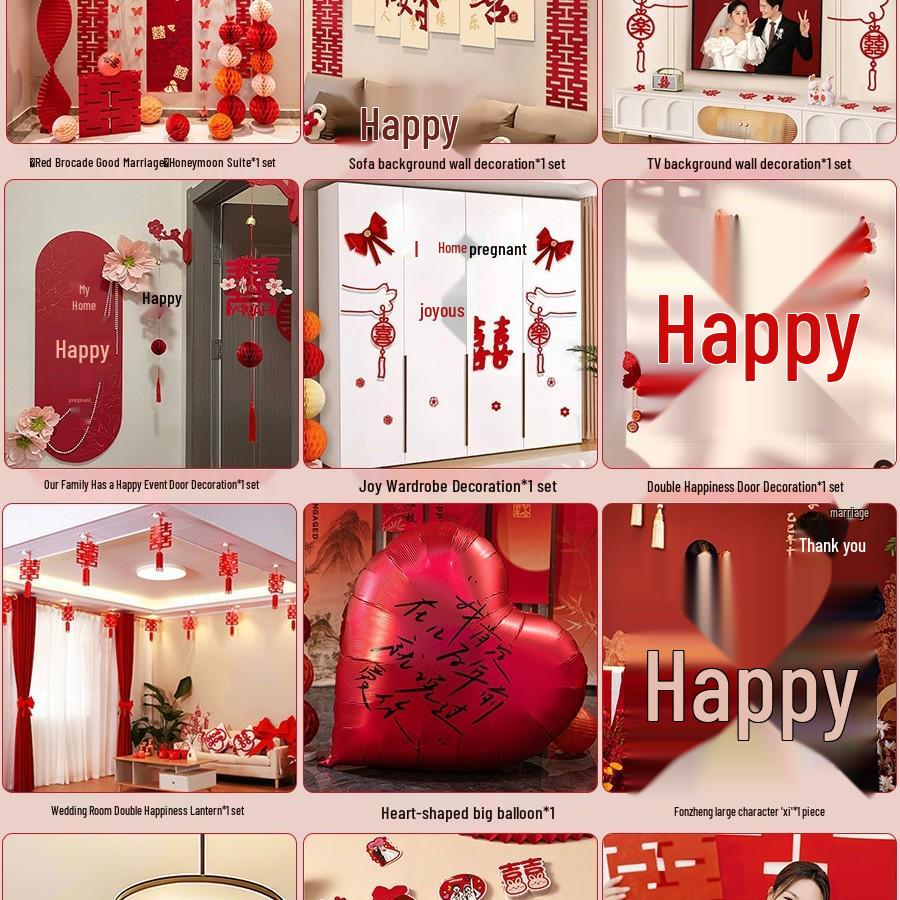 Wedding Decoration Set: Groom & Bride's Room Ornaments with Bunting & Robe Wall Décor
