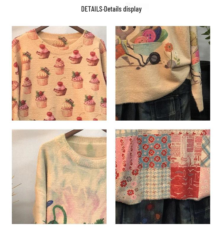 Autumn Winter Knit Loose Casual Long Sleeve Sweater with New Print Pattern