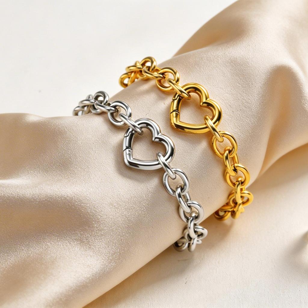 Vnox Minimalist Silberfarben Voll Glatt Rund Kreuz Herz Schnalle Armband, Edelstahl Grobgliedrige Kette Halsketten Schmuck Geschenk