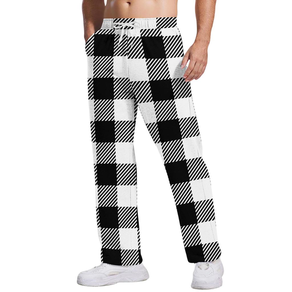 Herren Freizeithose mit Taschen | Gestreift Kariert Bedruckt, Locker Gerades Bein, Elastischer Bund mit Kordelzug Für Tägliche & Freizeitkleidung