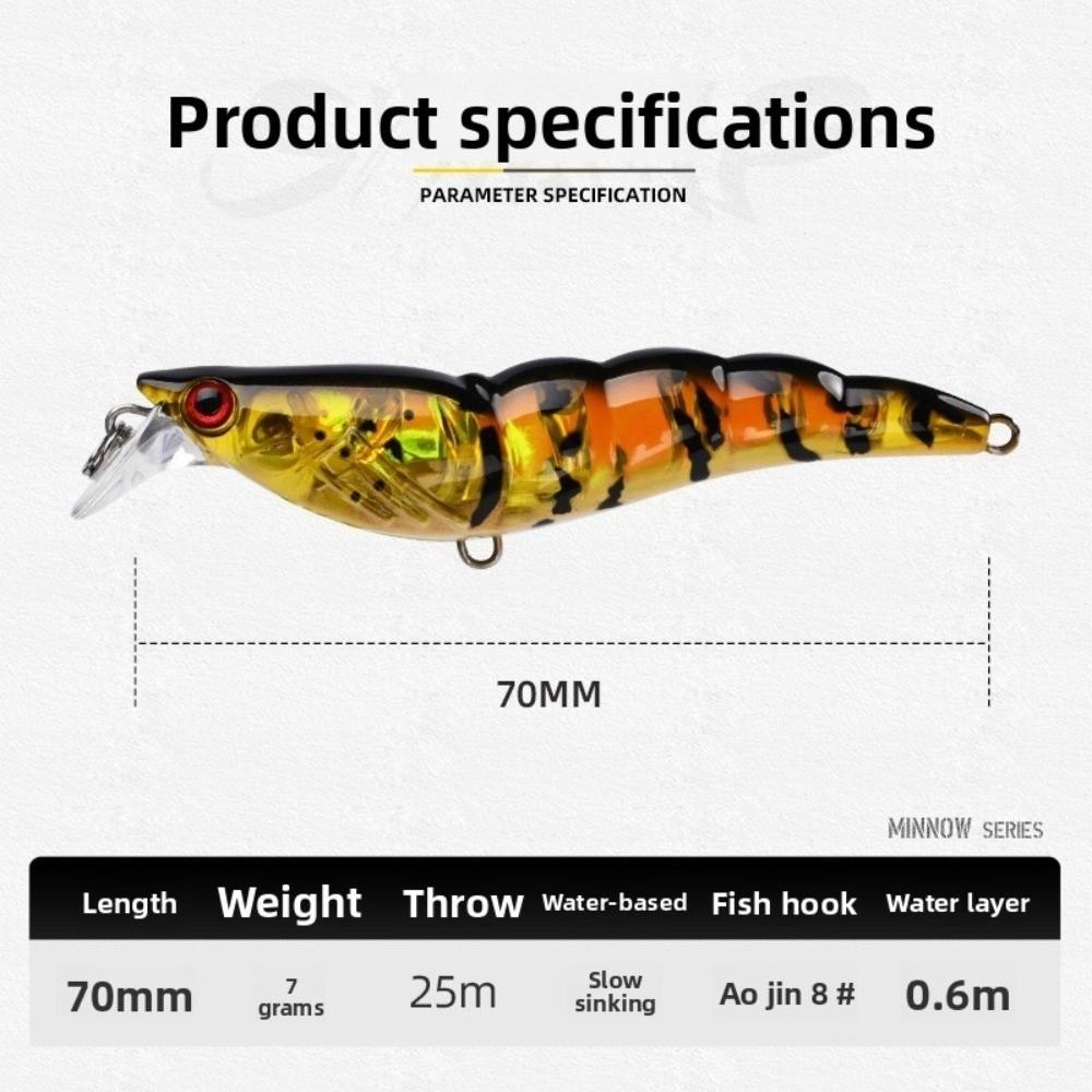 70mm Length 3D Flash Shrimp Longcast Design Shallow Minnow Slow Sinking Wobbler  Predator Fishing