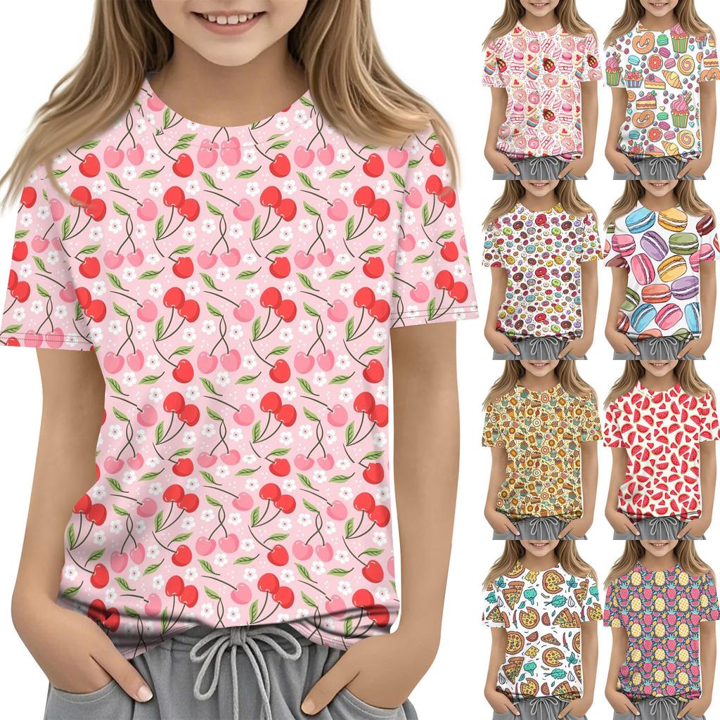 Children's Printed Round Neck Short Sleeved Casual T-shirt
