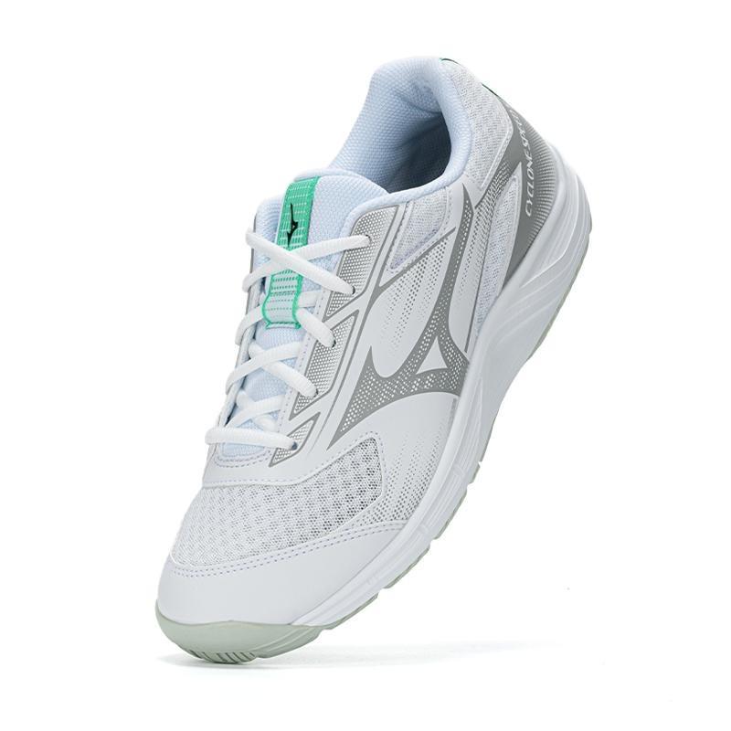 Unisex Mizuno Cyclone Speed 5 Niedrige Trainingsschuhe Weiß Silber Grün V1GA258021