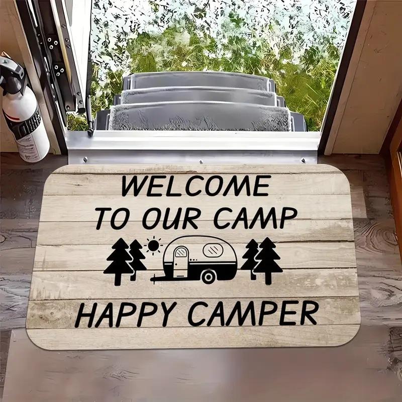 Tappetino per porta di benvenuto per camper Happy Camper Tappetino antiscivolo stampato utilizzato per la decorazione domestica Tappeto per ingresso 40cm x 60cm