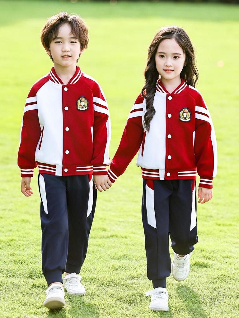 Gray and Wine Red Spring/Autumn Kindergarten & Elementary School Graduation Sports Uniform