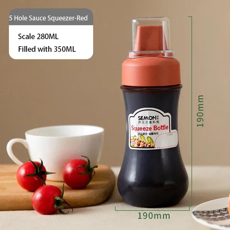 350ml 5 Hole Squeeze Condiment Bottles With Nozzles Plastic Ketchup Mustard Sauces Olive Oil Bottles Cooking Area Accessories for Home