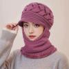 Fashion Winter Knitted Hat with Windproof Brim Fleece Lining Ear Protection Hat Thicken Warm Neck Warmer Set For Women