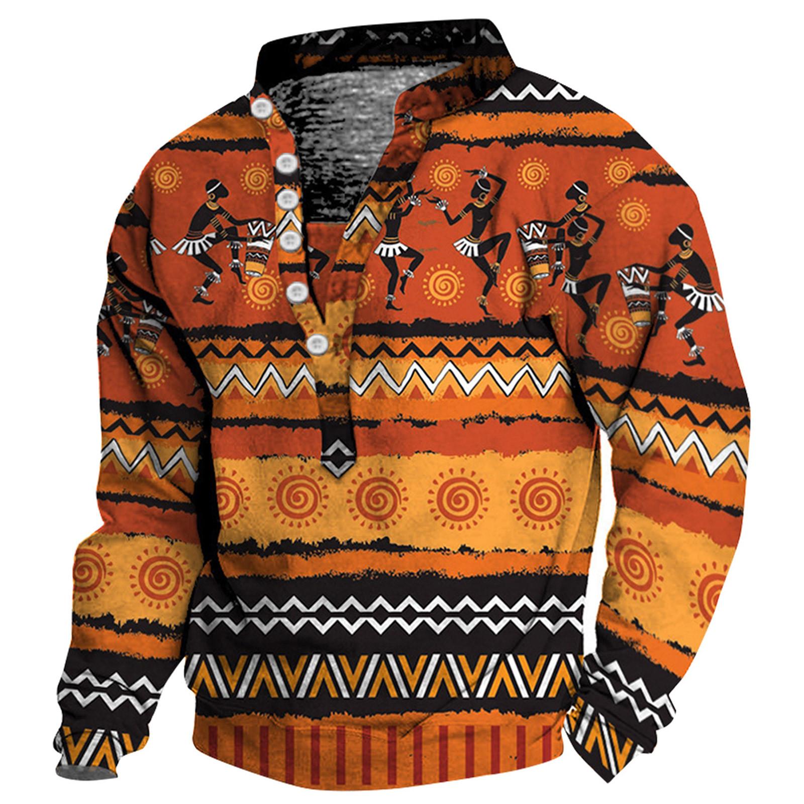 

Мужской свитер с v-образным вырезом и воротником-стойкой с 3D цифровой печатью и винтажным воротником на 6 пуговицах XXL оранжевый