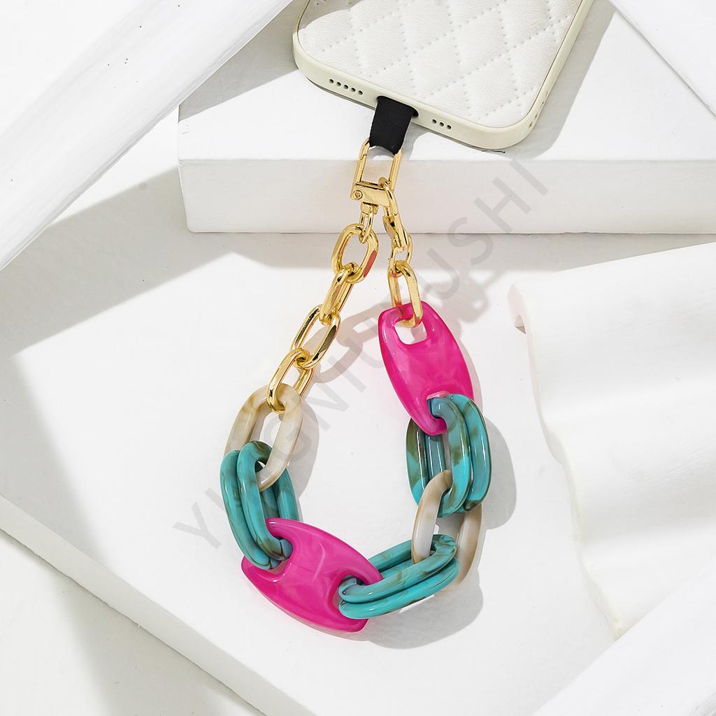 Retro acrylic mixed gold thick chain trendy versatile mobile phone lanyard style simple exquisite fashion mobile phone lanyard