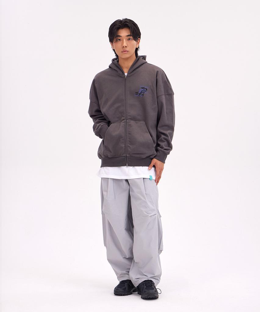 Astral Projection Graffiti Oversized Wide Shoulder Zip-Up Hoodie_Charcoal