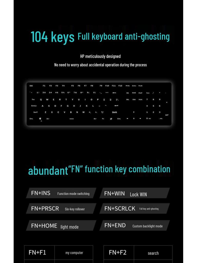 GK100F Mechanical Blue Switch Keyboard - USB Wired for Business, Home, & Gaming