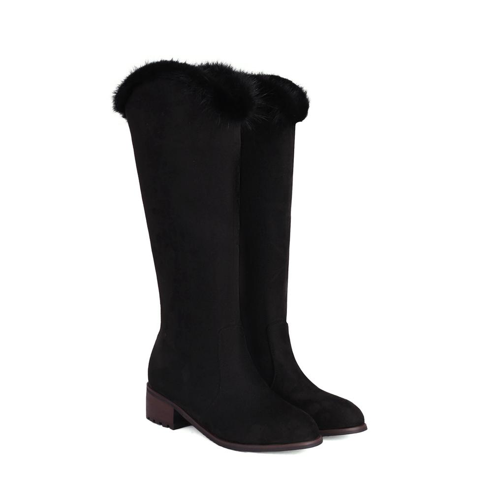 Women's low-heeled boots autumn and winter new thick-heeled large-size warm plush medium boots