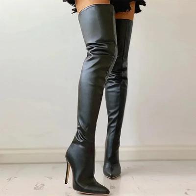 Moda Sexy Estilete Tacones Ultra Extremadamente Altos Fiesta de Club Nocturno Botas Hasta el Muslo Mujer Pierna Delgada Elásticas Overknees Botas Zapatos 46