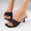 Fashion Bow Decor Mesh Thin Sole Slippers Women Fashion Shiny Crystal Square Toe Sandal Woman Party Wedding High Heel Black Slides Mujer