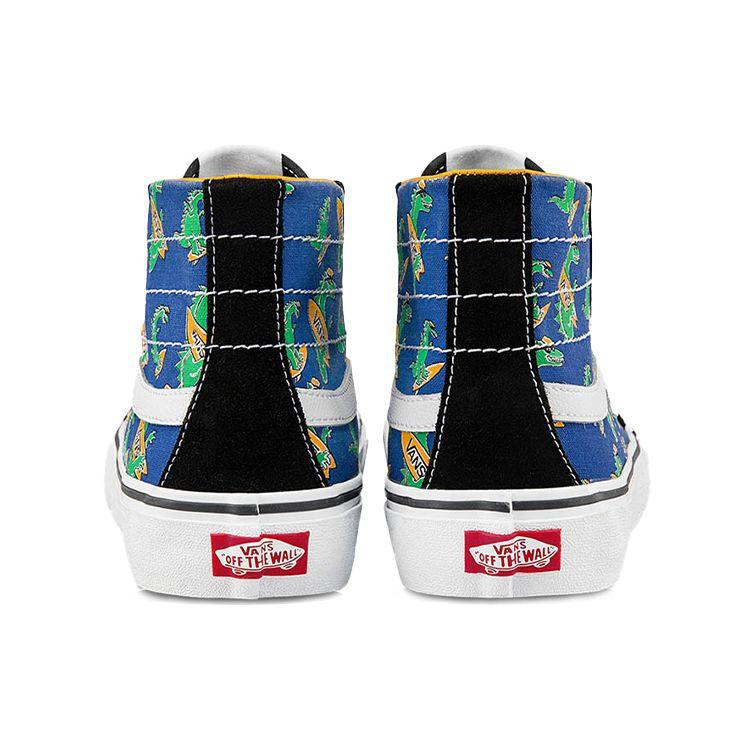 Vans Sk8 Dinosaur Print Trendy Durable Lightweight High-Top Skate Shoes Unisex Sneakers Blue Yellow Green VN0A3MV1A5F