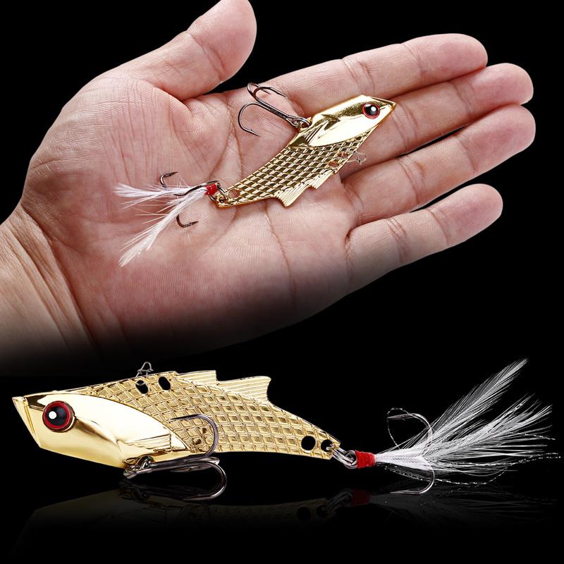 SOUGAYILANG 4pcs/Set VIB Baits 3.5 Inch 23g Fishing Hooks Spoon Hardbait Metal Fishing Lure for Bass