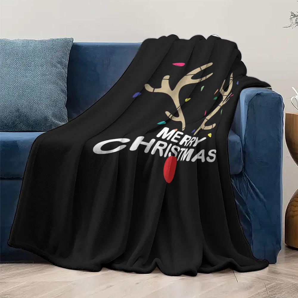 Tuniu Merry Christmas Black Throw Blanket Santa Claus Reindeer Festive Gift for Home Decoration
