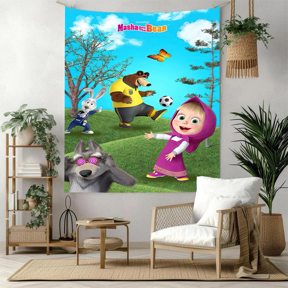 Masha Bear Wall Decor Tapestry Art For Pet Memorial Birthdaywedding Party Backdrop Family Gift